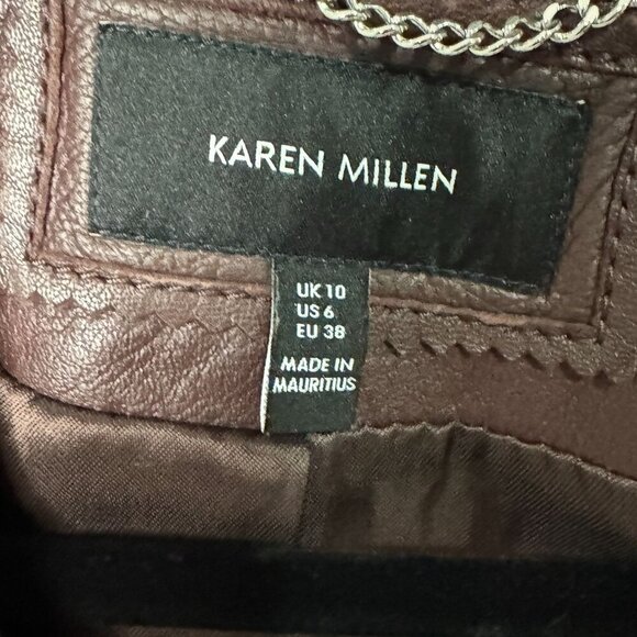 Karen Millen Brown Lamb Leather Moto Jacket Women Size 6 US 10 UK 38 EU MSRP 639 - Picture 3 of 12
